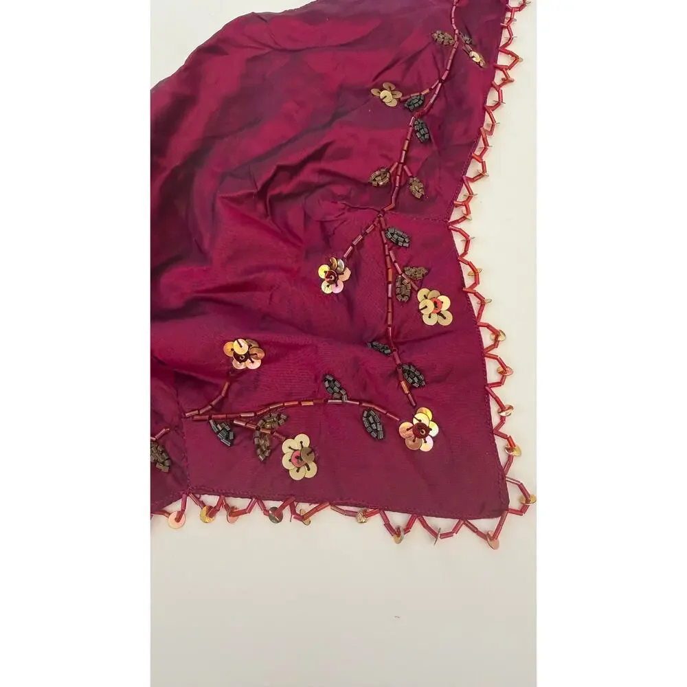 Vintage Topshop 100% Silk Sequin Floral Bandana Head Scarf 2026 Trend NWT